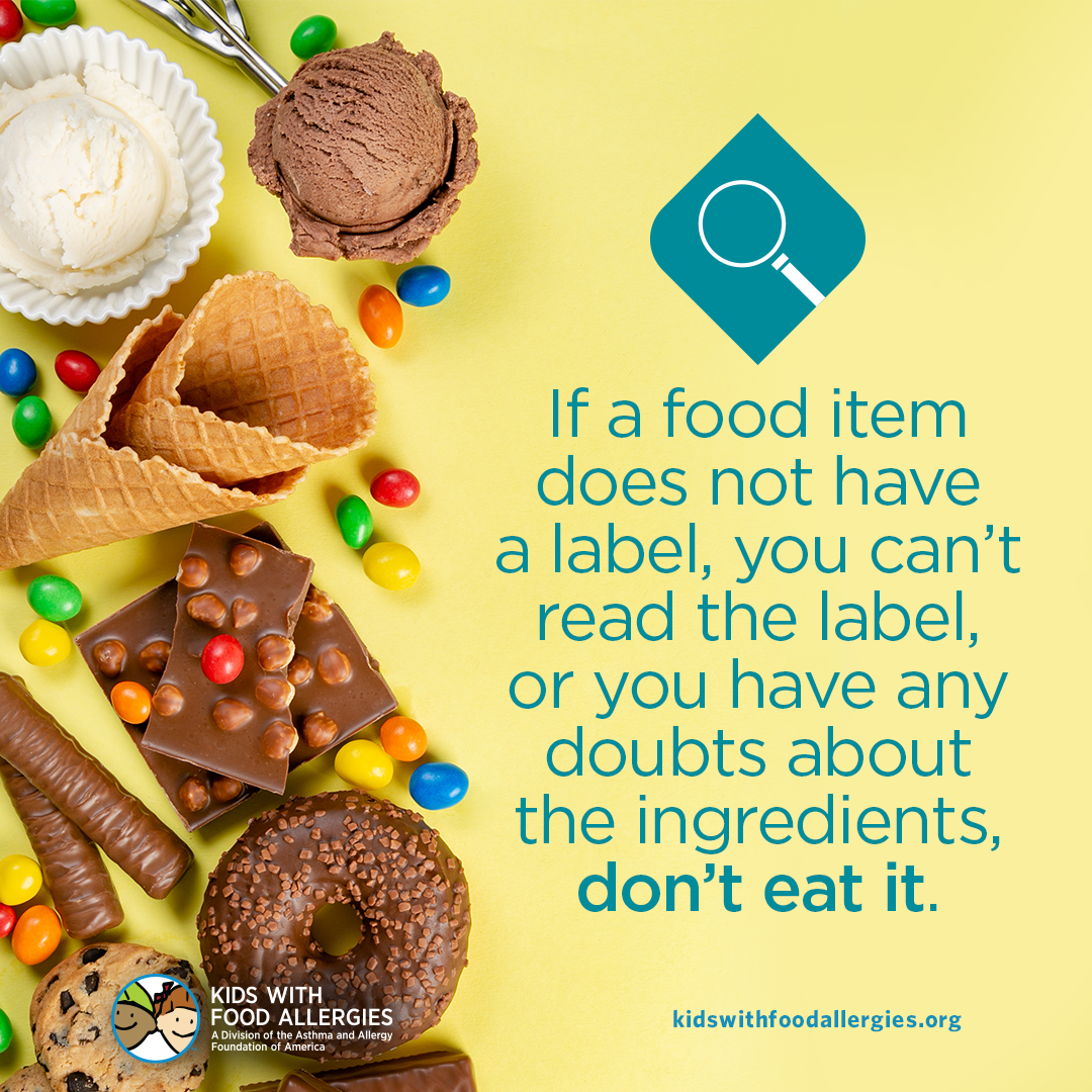 食物的图片上写着:如果一种食物没有标签，你不能看标签，或者你对成分有任何疑问，不要让你的孩子吃它