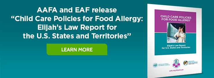 AAFA和EAF释放了“食物过敏的儿童保育政策：以利亚为美国国家和地区的法律报告”