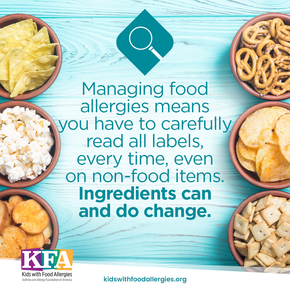 处理食物过敏意味着你每次都要仔细阅读所有的标签，即使是非食物的标签。成分可以改变，也确实会改变。